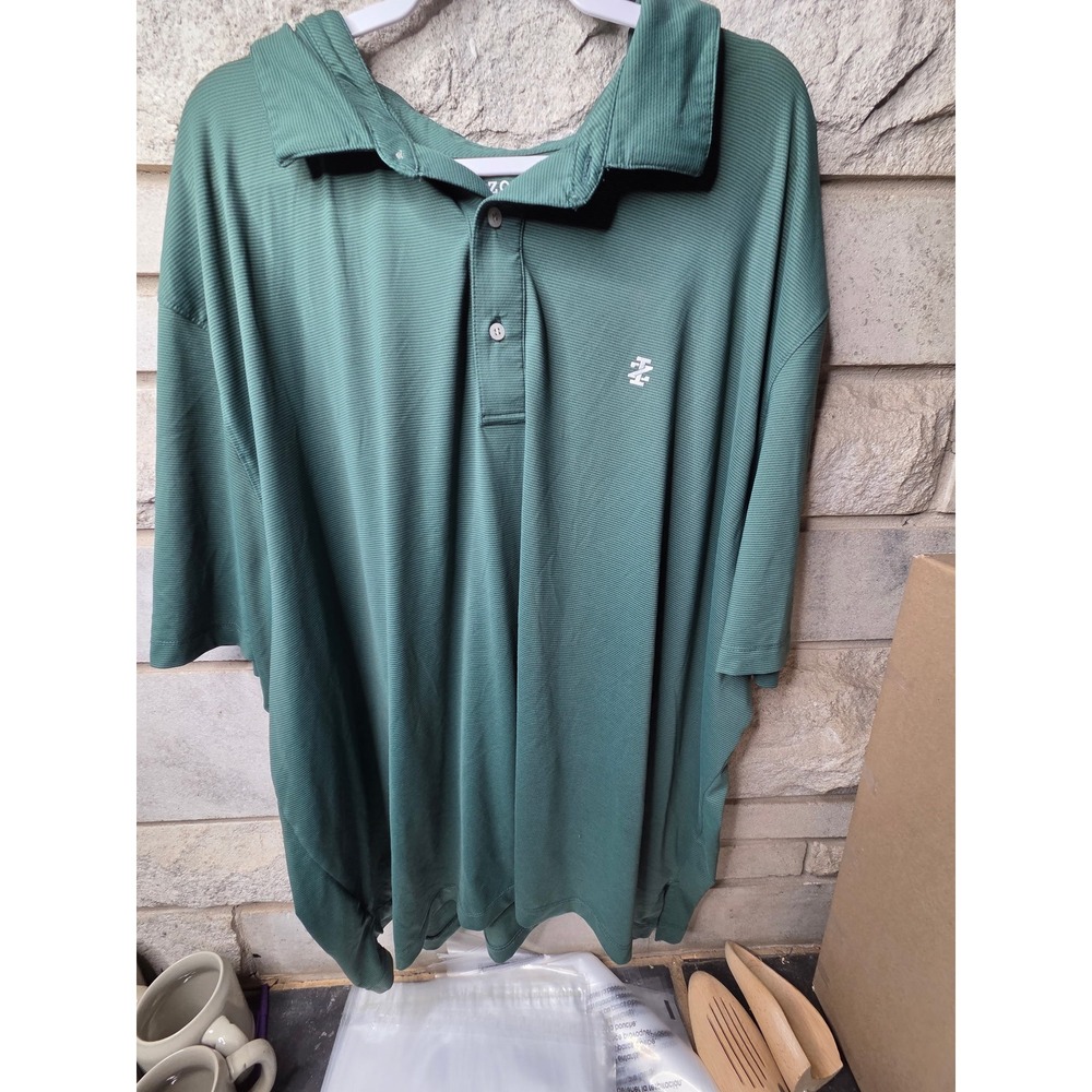 IZOD Golf Mens 4XB Green Micro Stripe Short Sleeve Performance Polo Shirt 0900